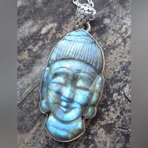 Sterling Silver Carved Labradorite Buddha Pendant